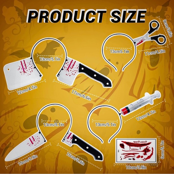 NEW HALLOWEEN HEADBANDS SET WITH REALISTIC TATTOOS - Picture 2 of 2